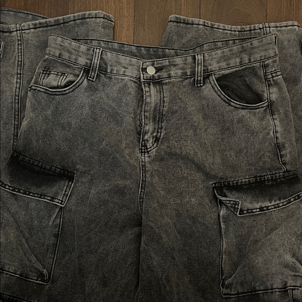 Black Denim Cargo Pants